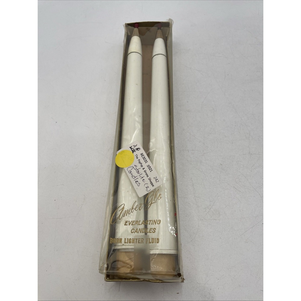 Set Of 2 Vintage Amber-Glo Everlasting 12" White Refillable Candles